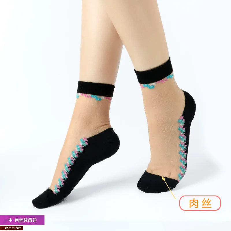 Женские весенне-летние сексуальные сетчатые ажурные носки с блестками, женские блестящие мягкие дышащие носки, эластичные Чулочные изделия, 1 пара = 2 шт 2305 - Цвет: 2305lan bai fen hua