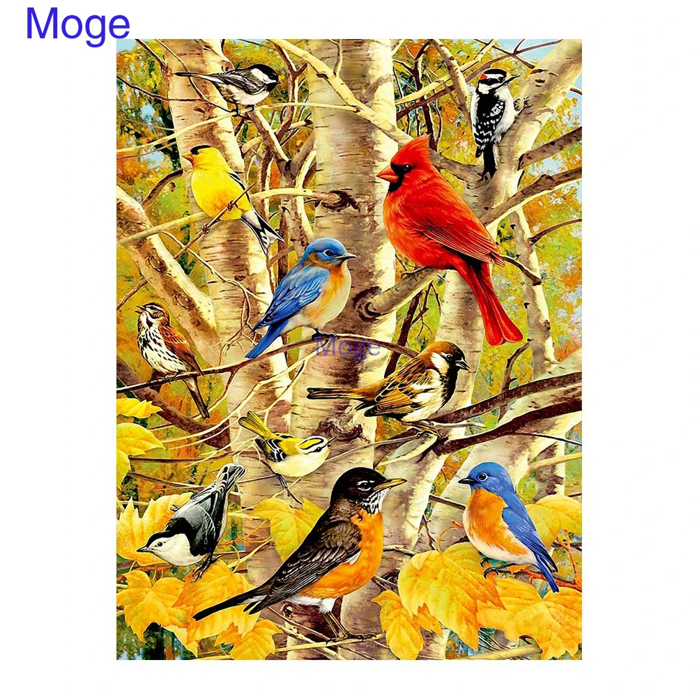 

Moge DIY diamond painting maple tree birds Diamond embroidery maple tree birds Diamond mosaic maple tree bird cross stitch decor
