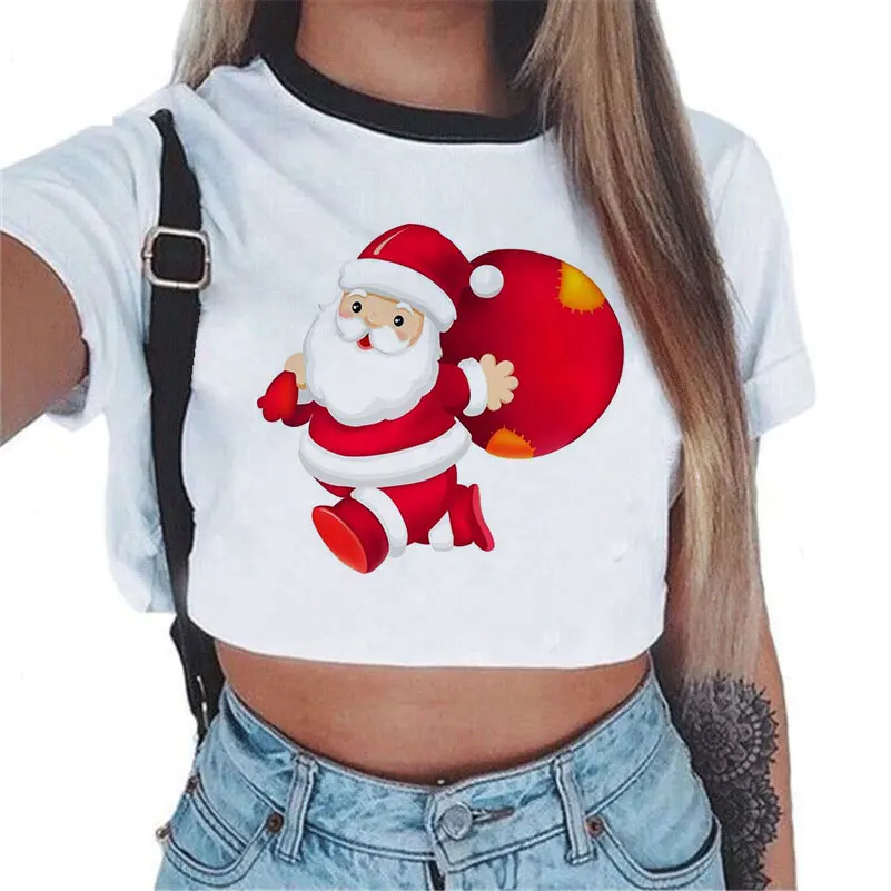 Женская футболка, Рождественский северный олень, Санта-Клаус, короткий топ с принтом, футболка на год, модная футболка Harajuku, женская футболка - Цвет: 920