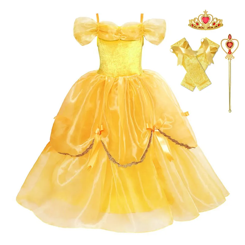 Красивое и чудовищное платье принцессы Белль для девочек, великолепное желтое платье для торжественных мероприятий, детские летние Вечерние наряды бальное платье