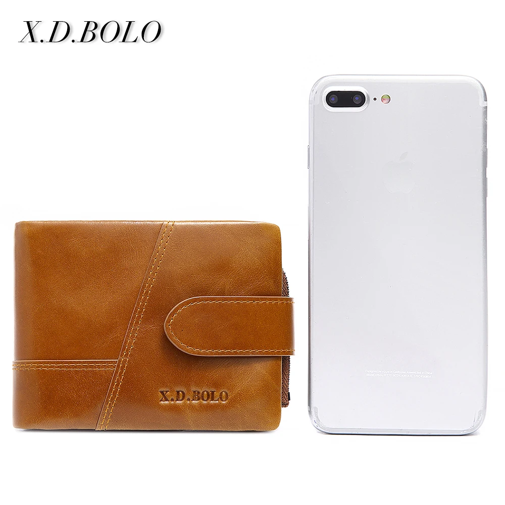 X.D.BOLO Genuine Cowhide Leather Men Wallet Trifold Wallets Fashion Design Brand Purse ID Card Holder With Zipper Coin Pocket