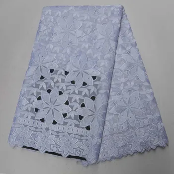 

White French African Dry Lace Fabric Guipure with Stones 2018 High Quality Cotton Swiss Voile Nigerian Lace For Wedding Dress