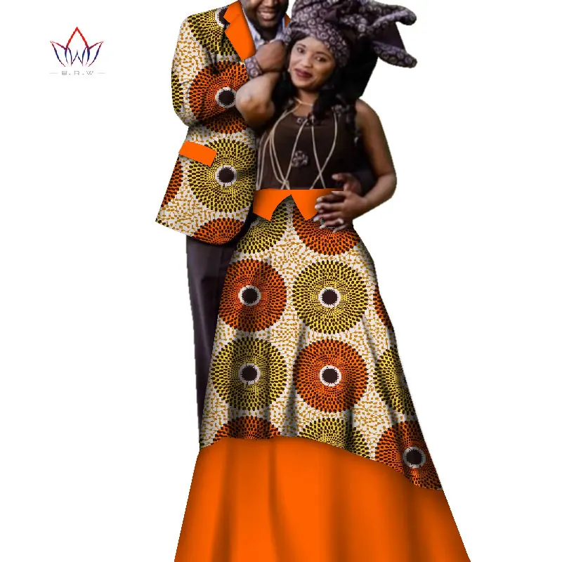 Модная африканская пара свадебная одежда Дашики Женская юбка и мужская рубашка для влюбленных Повседневная Свободная традиционная одежда WYQ201