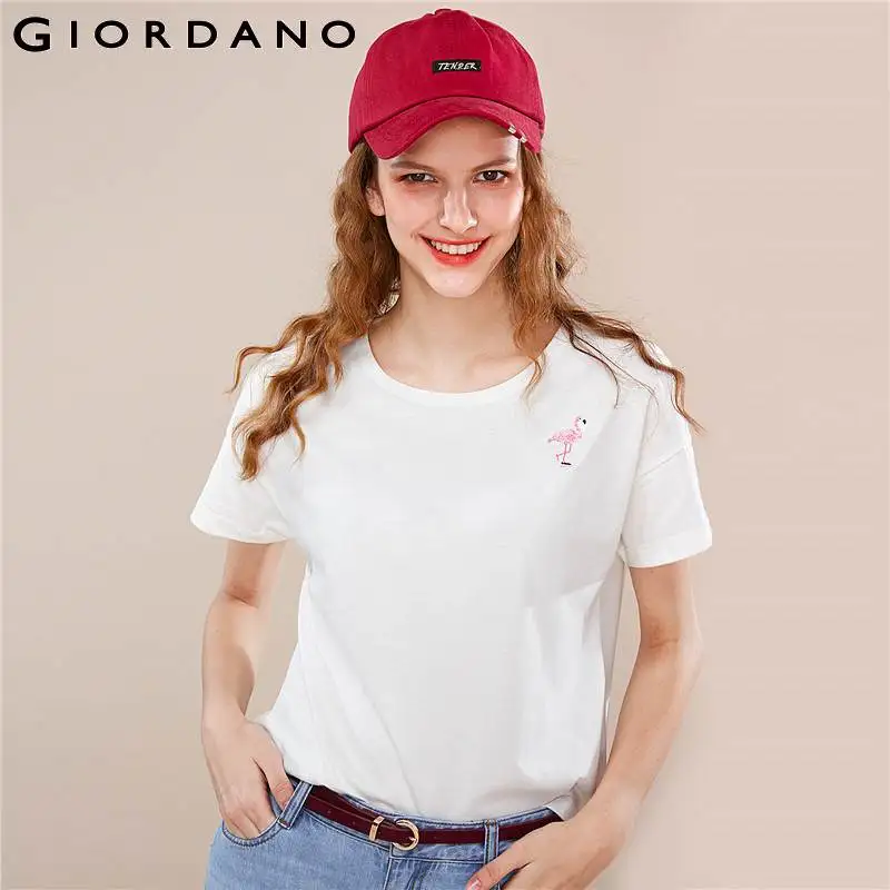 Giordano женская футболка с вышивкой животных и коротким рукавом открытыми