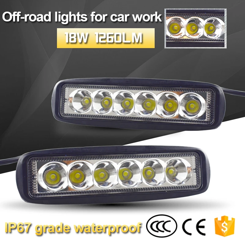 

18W 12V LED Work Light Bar for Car Spotlight Lamp Driving Fog Offroad 4x4 LED Work Car Light for Ford Toyota SUV 4WD led beams