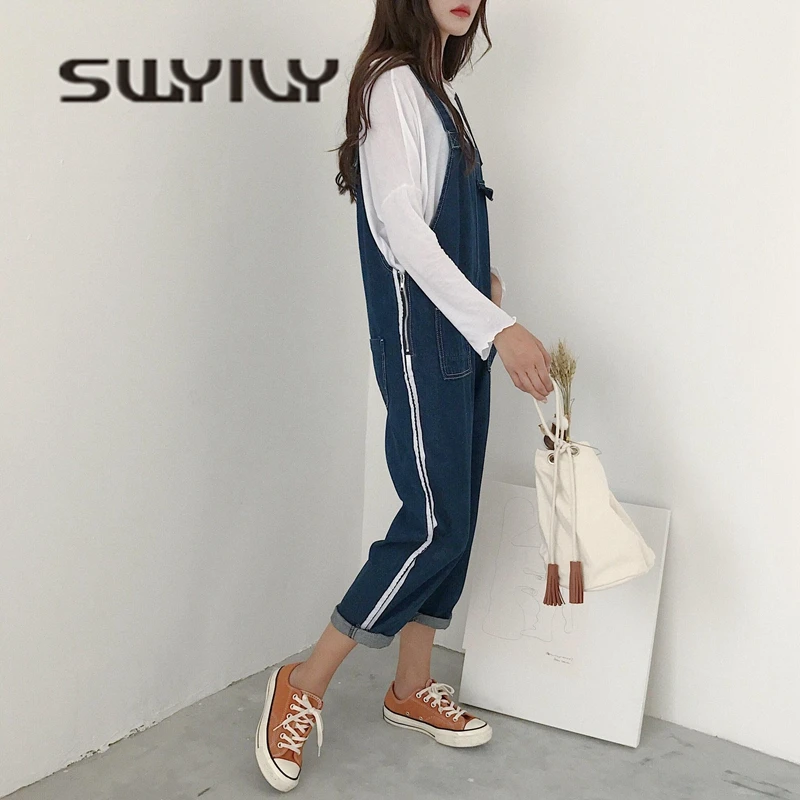 SWYIVY Women Jumpsuits Denim Autumn 2018 Slim Female Casual Calf Length Pants Voeralls Trousers Adult Girl Rompers Jumpsuits