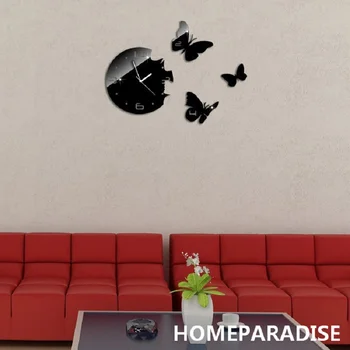 

3D Black Butterflies DIY Wall Clock Modern Design Watch Mechanism Crystal Mirror Wall Sticker Relogio Parede Living Room 50ZB220
