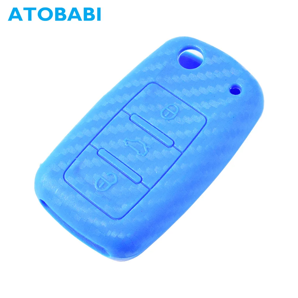 

ATOBABI Car Key Case Carbon Fiber Pattern Silicone Remote Key Cover for VW Volkswagen Tiguan Golf Sagitar Polo MK6 Jetta Beetle