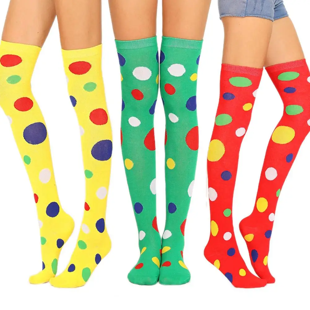 Women Clown Style Stockings Dot Knee High Stockings Cotton Costume Stockings For Christmas Stage Performance Dance New Arrival