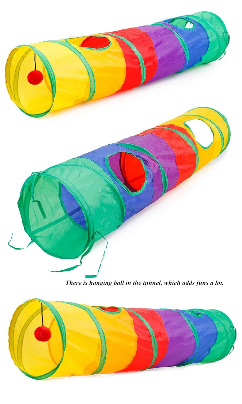 JCPAL Радужный складной туннель для кошек с отверстиями Забавный питомец котенок Обучающие инструменты морщинки колоннар туннели для кошек с подвесными шариками