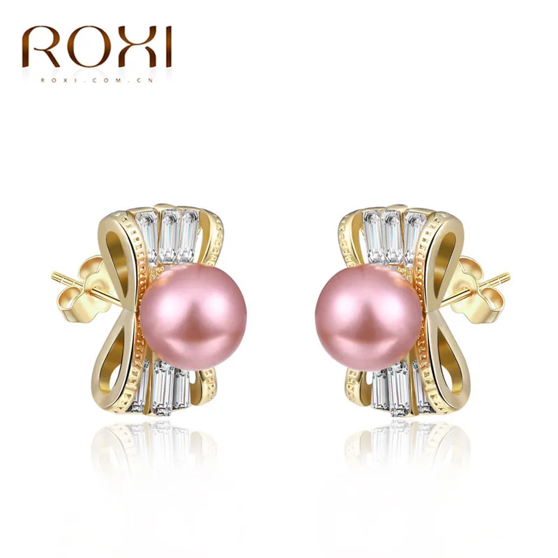 

2017 ROXI Foggy golden Stud Earrings For Women Imitation Pearls Candy Earring Wedding Party Accessories Fashion Jewelry
