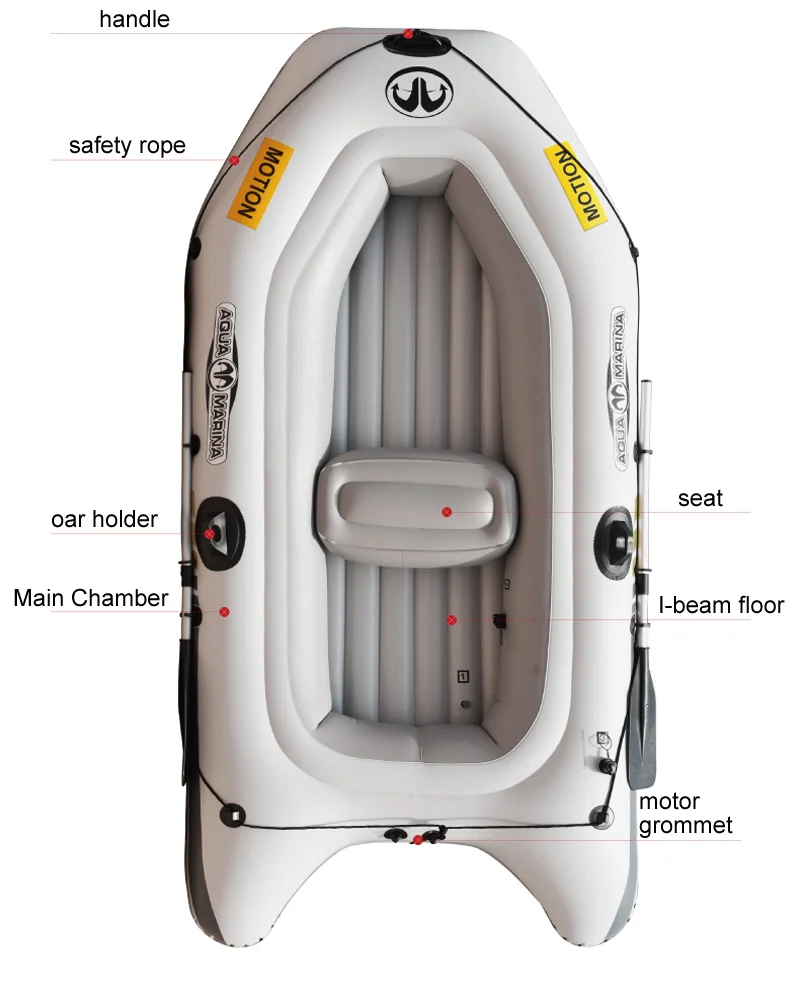 Надувная лодка для рыбалки с лодкой из толстого ПВХ AQUA MARINA MOTION, 2 человека, надувная лодка для рыбалки, плотное весло, сумка для ножного насоса, моторное крепление, моторное крепление, спортивный двигатель