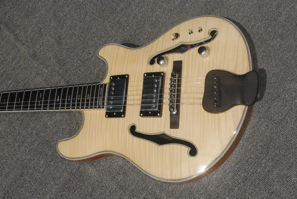 

Premium custom jazz six string electric guitar, double F hole half hollow electric guitar, wood color, free delivery,