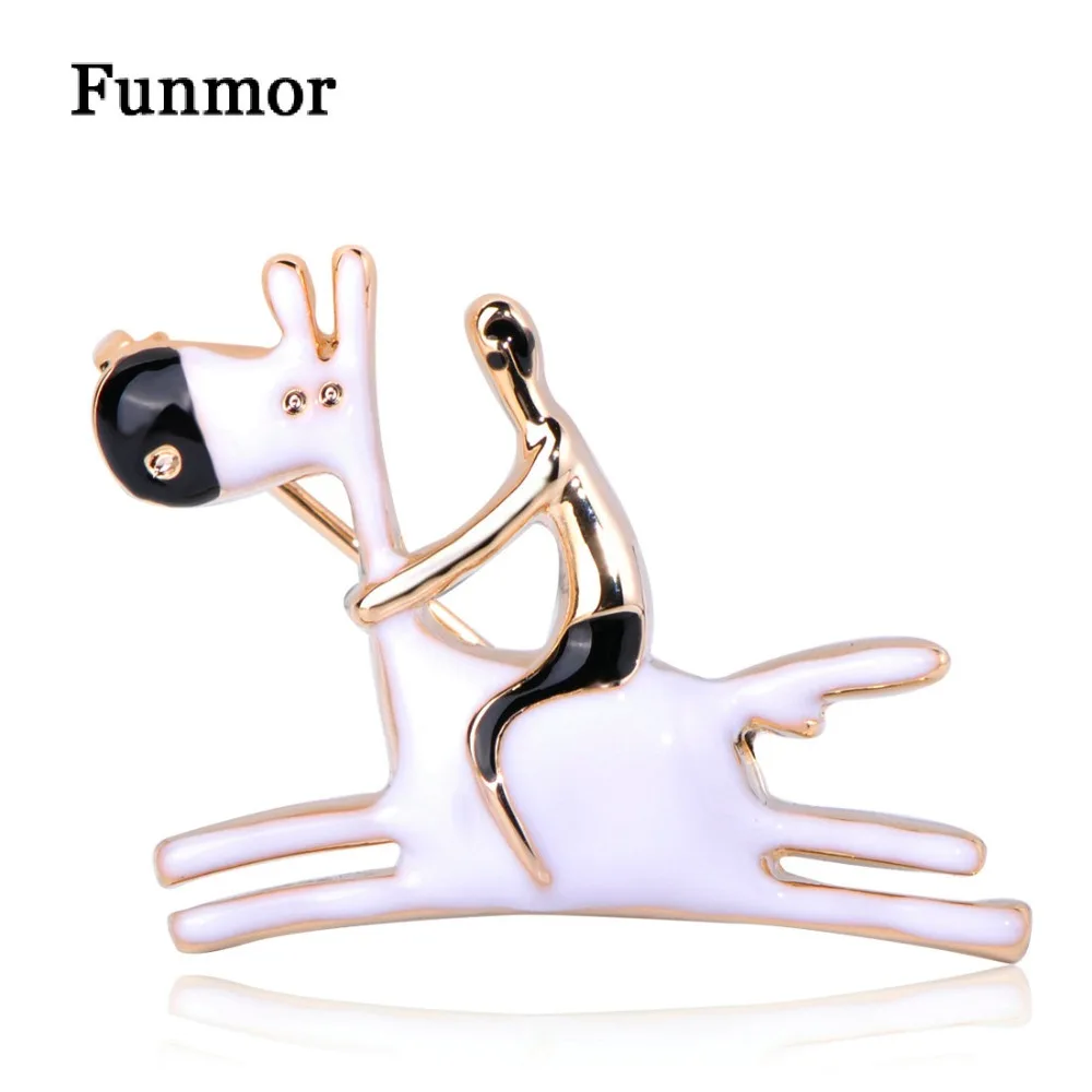 

FUNMOR Vivid Riding Donkey Men Brooch White Enamel Pins Animal Figure Brooches For Women Men Collar Clips Scarf Buckle Fine Gift