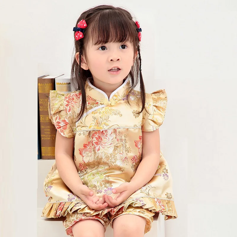 Новинка 2021 летние цветочные комплекты Qipao для детей новогодние китайские платья