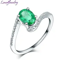 LOVERJEWELRY, изумруд, кольца для женщин, овальный, 5x7 мм, натуральный зеленый изумруд, бриллиант, 18 К, белое золото, женские обручальные, вечерние, ювелирные изделия