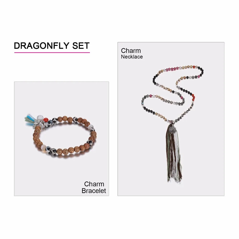 eManco Ethnic Style Charms Long Tassel Necklace & Pendants for Women Multicolor Semi-Precious Stones Fashion Jewelry