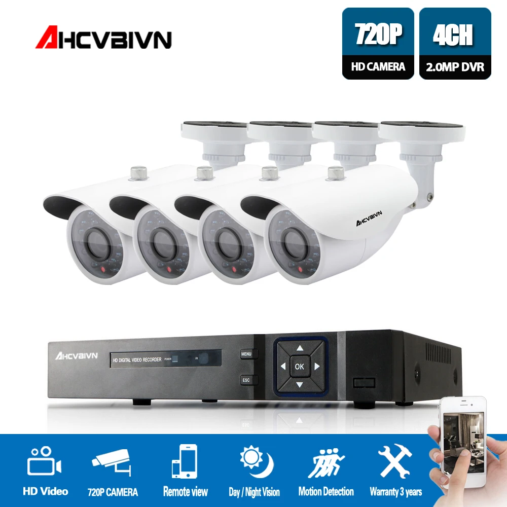  AHCVBIVN 4CH DVR CCTV System 4PCS Cameras 4CH 1.0 MP IR Outdoor Security Camera 720P HDMI AHD CCTV  - 32931554647
