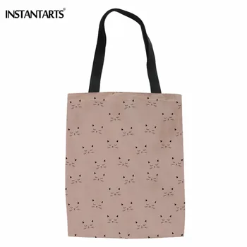

INSTANTARTS Lovely Cartoon Cat Printing Ladies Large Shopping Bag Customized Image Women Big Top-Handle Bags Girls Tote Handbags