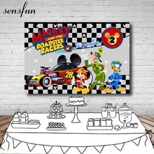 Sensfun Roadster Racers Микки фотографии фон для мальчиков черный серый Buffalo Plaid Дети День рождения фоны винил