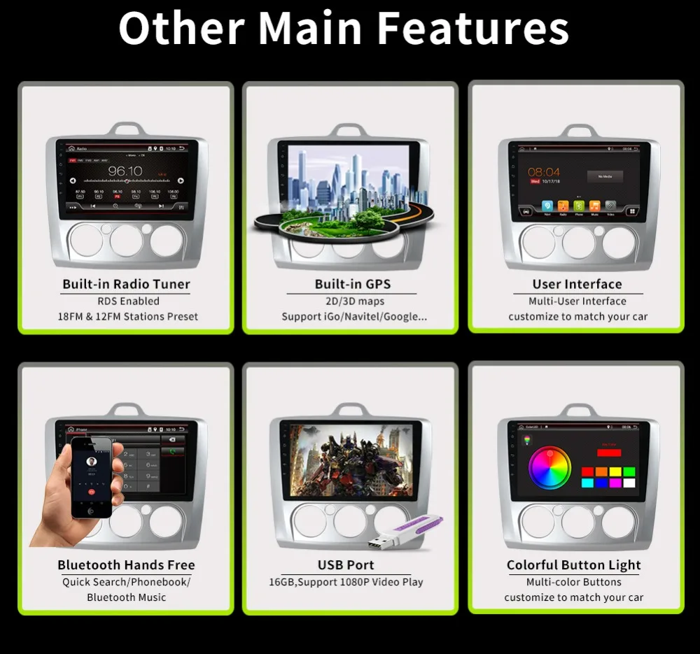 Perfect Bosion Car Multimedia 2din Video Player Navigation GPS Android For ford focus 2 3 Mk2/Mk3 head unit Rear View Camera 9