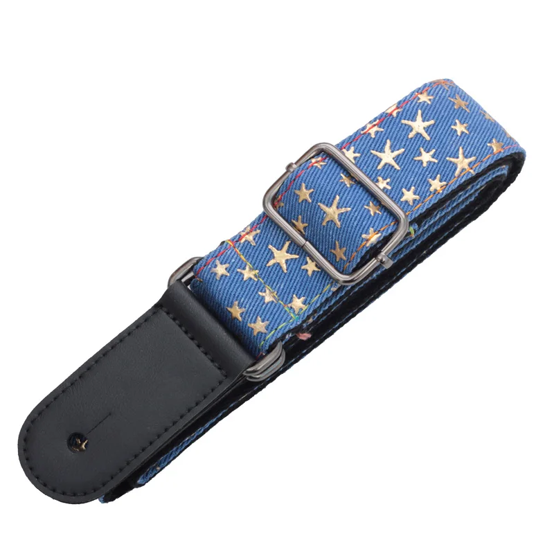 Longteam Adjustable Cotton Ukulele GuitarStrap Denim fabric Leather Head  Tail nail and rope Guitar Accessories 