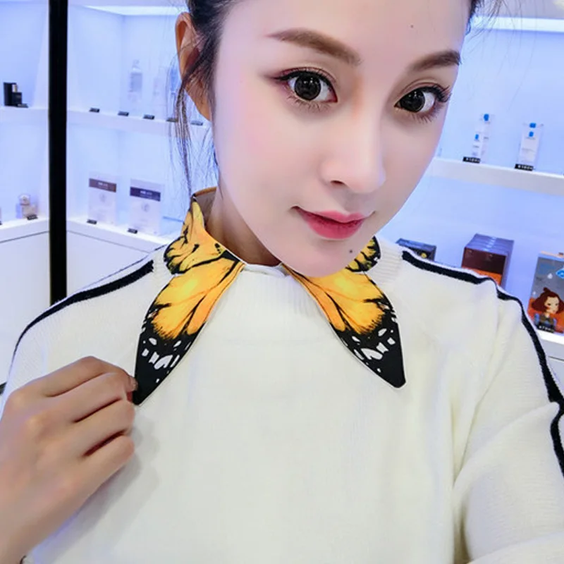 

New shirt collar wild autumn decorative false hollow embroidered winter Hand-painted printing yellow butterfly shirt collar