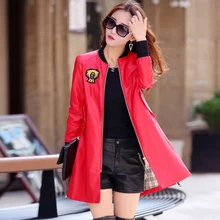 2016 new leather women coats long paragraph windbreaker jacket motorcycle coat