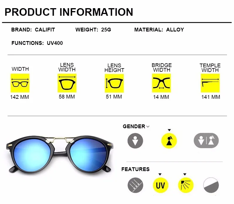 CALIFIT круглое Ретро солнцезащитное стекло es зеркало женское Брендовое дизайнерское винтажное солнцезащитное стекло es для женщин Стекло Новые Модные оттенки Lunette Femme