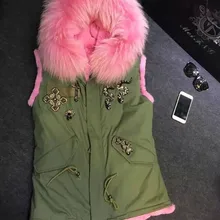 Заводская цена 6 Цвет закуски Бисероплетение искусственного кроличий мех внутри на большой енота меховым воротником mr Mrs меха куртка жилет