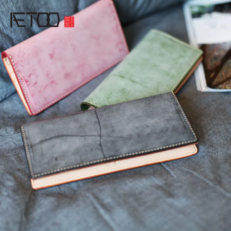 

BJYL The new first layer of leather men and women wallet leather art retro to do the old section whole leather Vintage wallet