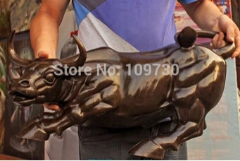 

free shipping Giant Size Bronze Coffee Color Wall Street Bull OX Statue Sculpture 25"long