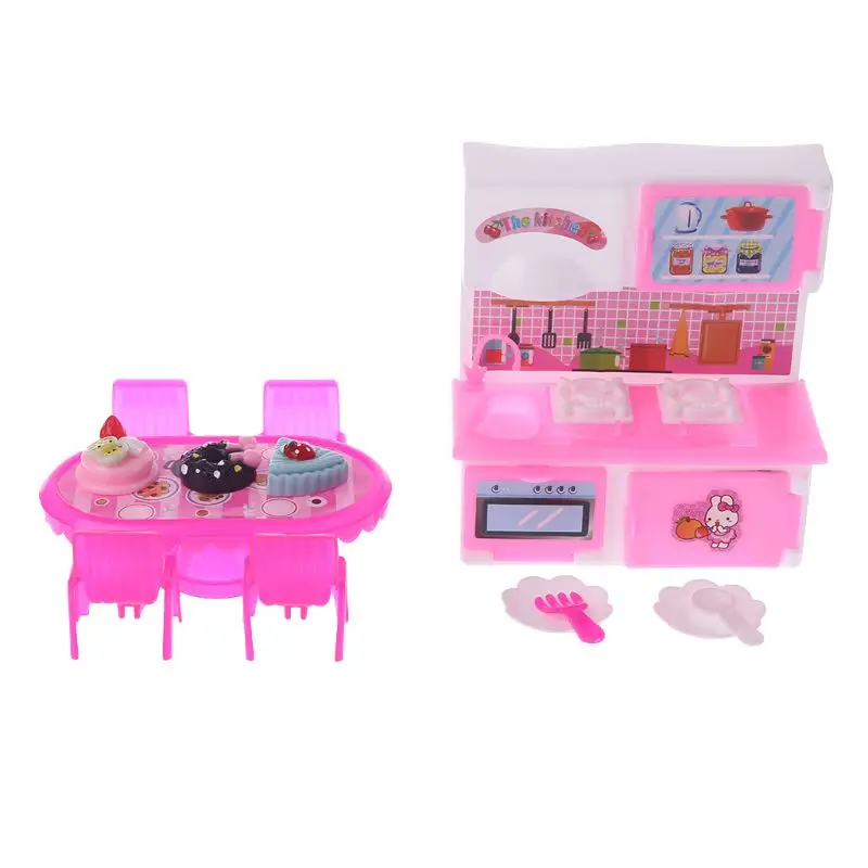 1 Set Doll Kitchen Pretend Play Toys Kids Children Plastic Furniture Appliance Miniature Full Kitchenware Desk Cartoon Baby Toy