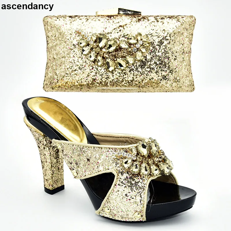 

Latest Italian Shoes with Matching Bags 2019 African Shoes and Bags Matching Set Decorated with Rhinestone Luxury Sandals Women