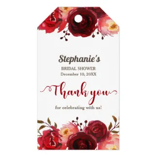 

2x3.5inch Burgundy Marsala Red Roses Floral Bridal shower Gift Tags