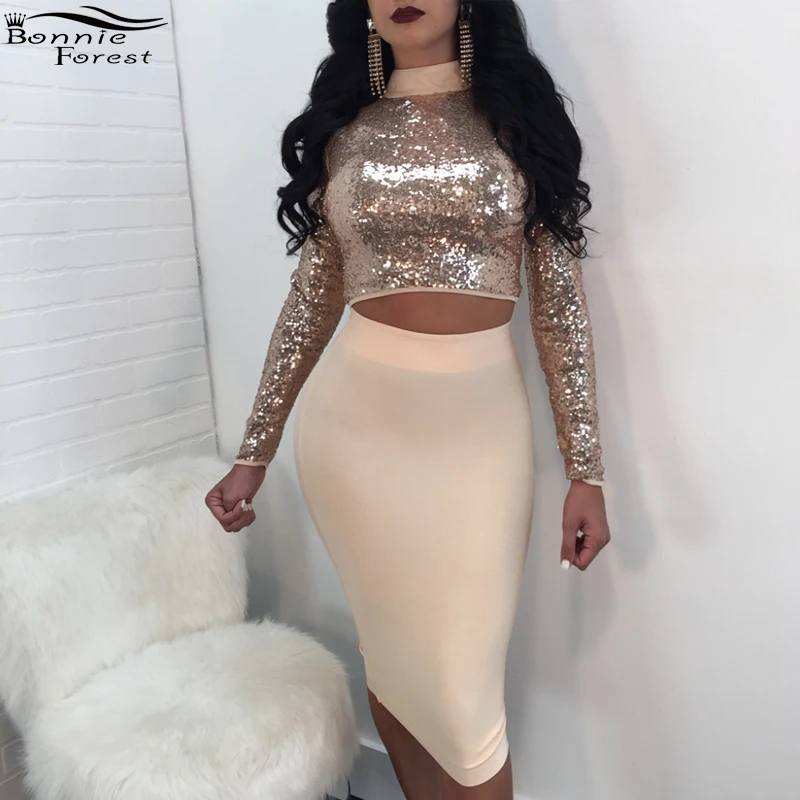 

Bonnie Forest Womens Sequins Bandage Celebrity Party Dresses 2017 New Long Sleeve Sparkly Lace Up Bodycon Knee Length Dress