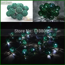 2 м длина, 20 шт темно-зеленый элемент питания напудренный светодиодный ручной работы Ротанговые шарики, гирлянда Сказочный свет Свадебная вечеринка Рождественское украшение для дома