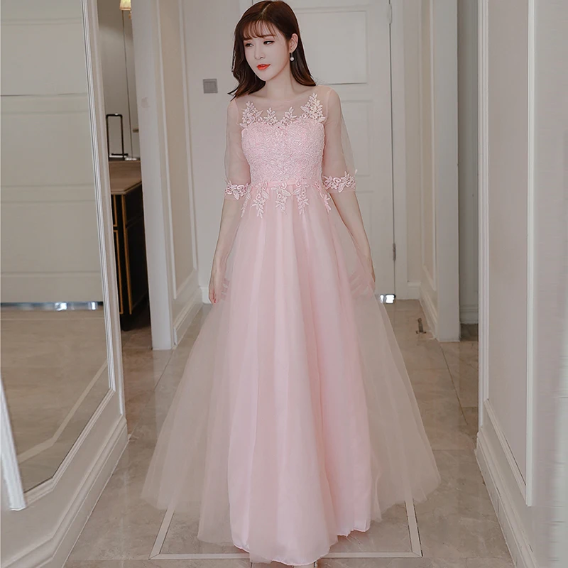 Clearance Sale Cheap Prom Dress Beautiful Half Sleeve Pink Bridesmaid Dresses Wedding Party ...