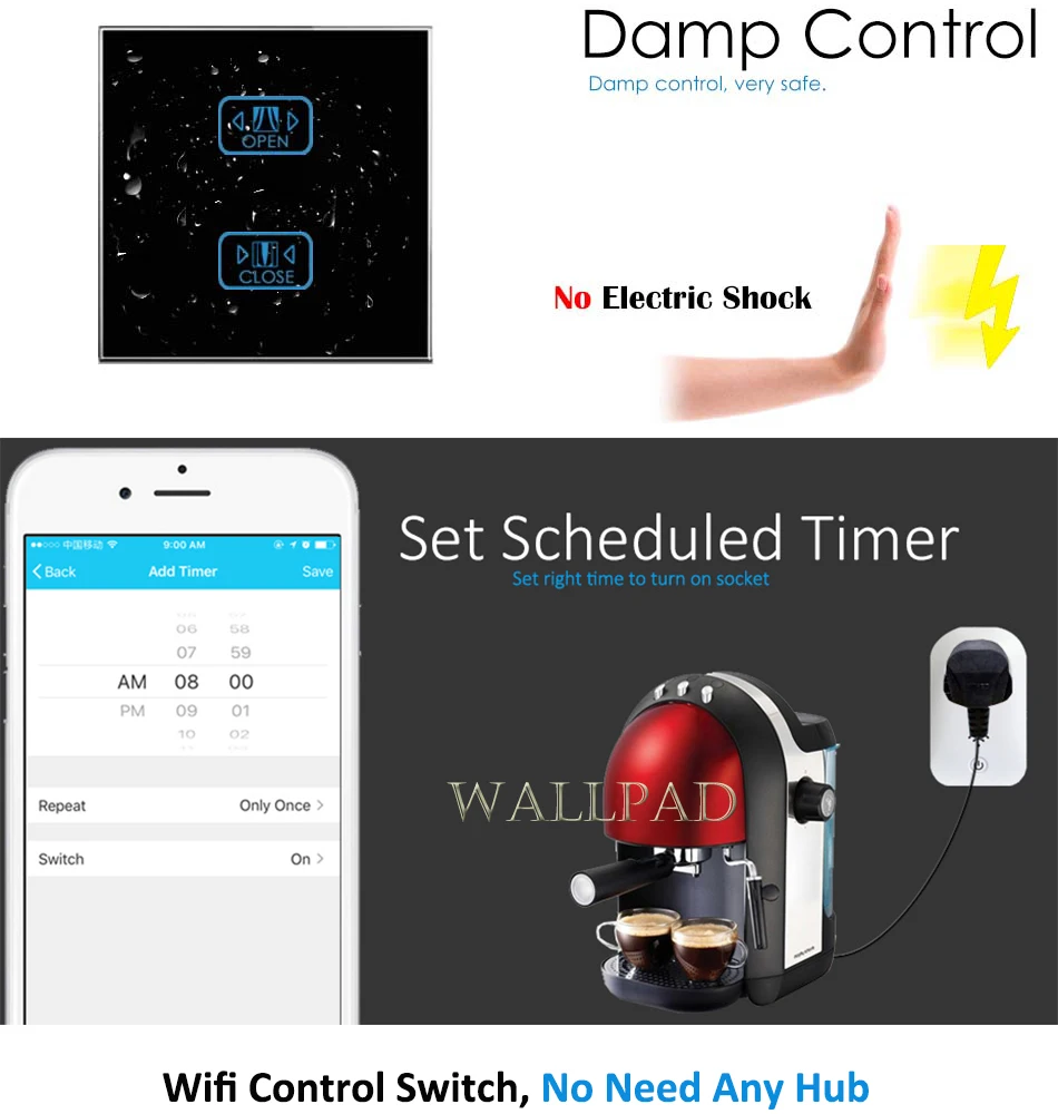 Горячая Распродажа 4 банды Wifi переключатель Wallpad Черный Кристалл ...