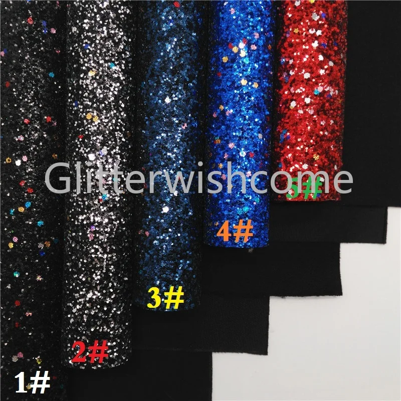 Glitterwishcome 21X29CM A4 Size Christmas Glitter Fabric, Chunky Glitter Leather Fabric Sheets, Glitter Vinyl for Bows, GM444A