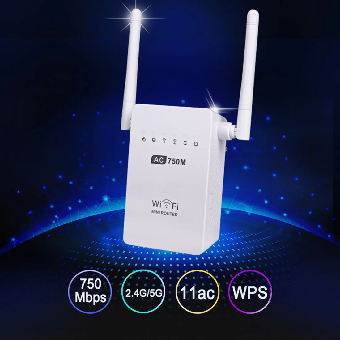 

NOYOKERE New 750M Wireless-AC Router AC750 Dual Band 2.4GHz/5GHz Wifi Repeater Extender Booster 802.11AC WPS AP Antenna EU/US