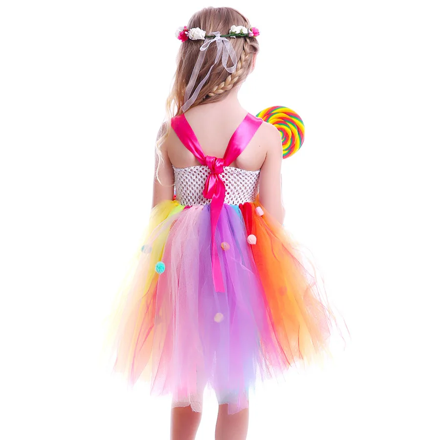 Lollipop Candy Girls Dress Kids Rainbow Birthday Party Dress Children