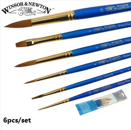 WINSOR& NEWTON ультратонкая акварельные кисточки для гуаши щетка Сибири смешанные Mink hair художника кисть для рисования, ручка 4 шт./компл. 6 шт./компл - Цвет: 6pcs per set