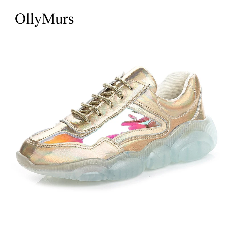 

Jelly Shoes Women Chunky Sneakers Platform zapatos de mujer 2019 Spring New chaussures femme Ladies footware Patchwork Silver