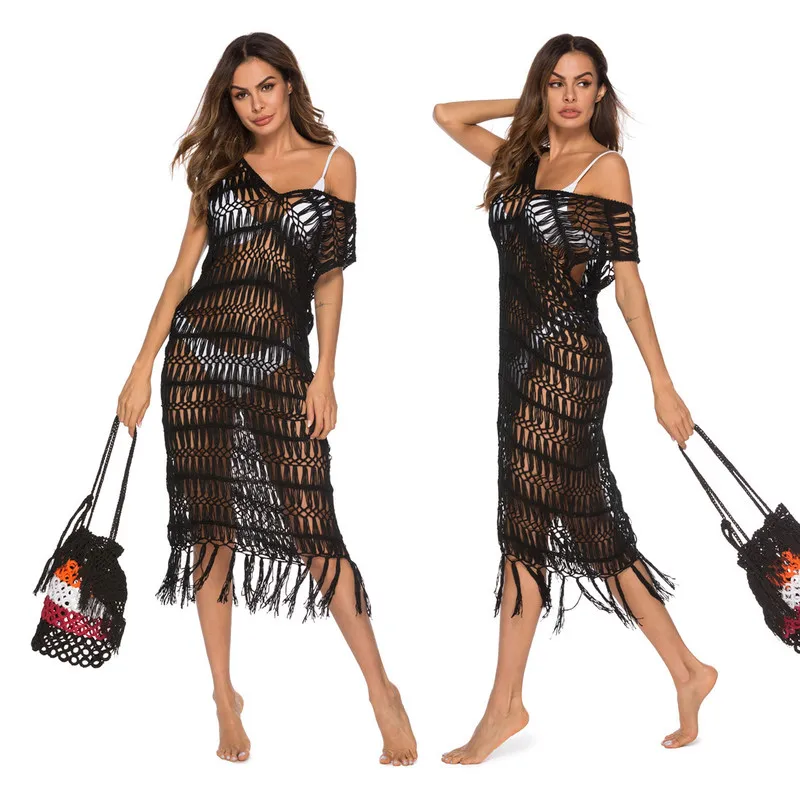 

Bath Clothes Long Beach Dress Sundress Bathing Cover Up Swim Suit For Women Swimwear Robes Plus Size 2019 New Hollow Skirt Neck