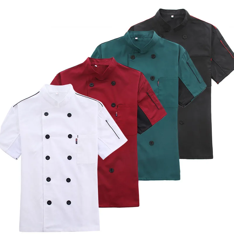 

2017 Summer Short Sleeve Chef Service Hotel Workwear Restaurant Workwear Mold Uniforms Cookware Jackets 4 Colors LUVLUV