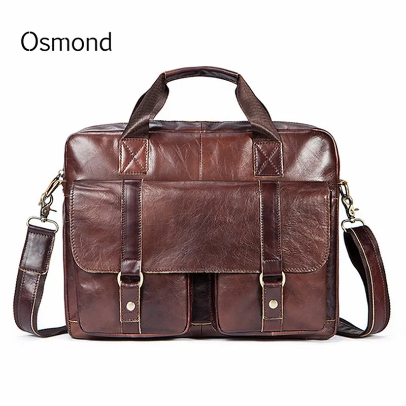 

Osmond Men Briefcases Male Genuine Leather Bags For Document Leather Laptop Bag Messenger Shoulder Bags Office Man Handbags