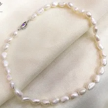 9x10 мм белый барокко жемчужина ручной работы ожерелье 17 ''43 см женские ювелирные изделия ожерелье 925 серебро застежка натуральный пресноводный жемчуг
