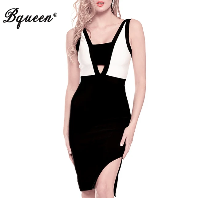 Bqueen 2017 новое поступление черно-белое платье-футляр без бретелек с v-образным