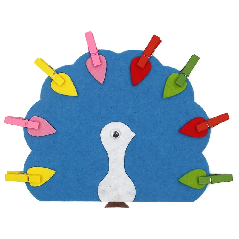 Montessori Sensorial Materials Peacock Color Matching Clip Game Learning Educational Toys for Kids Juguetes Brinquedos MH1044H